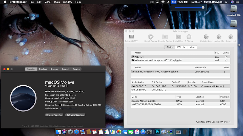 Success Hackintosh macOS Mojave 10.14.2 Build 18C54 at Asus A450LC-WX048D